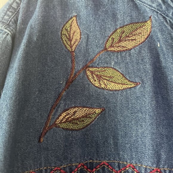 MADISON AVENUE Embroidered Denim Button Up XL Christmas Thanksgiving Shirt VTG - Picture 4 of 7